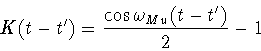 \begin{displaymath}K(t-t')= \frac{\cos \omega_{Mu}(t-t')}{2} -1
\end{displaymath}